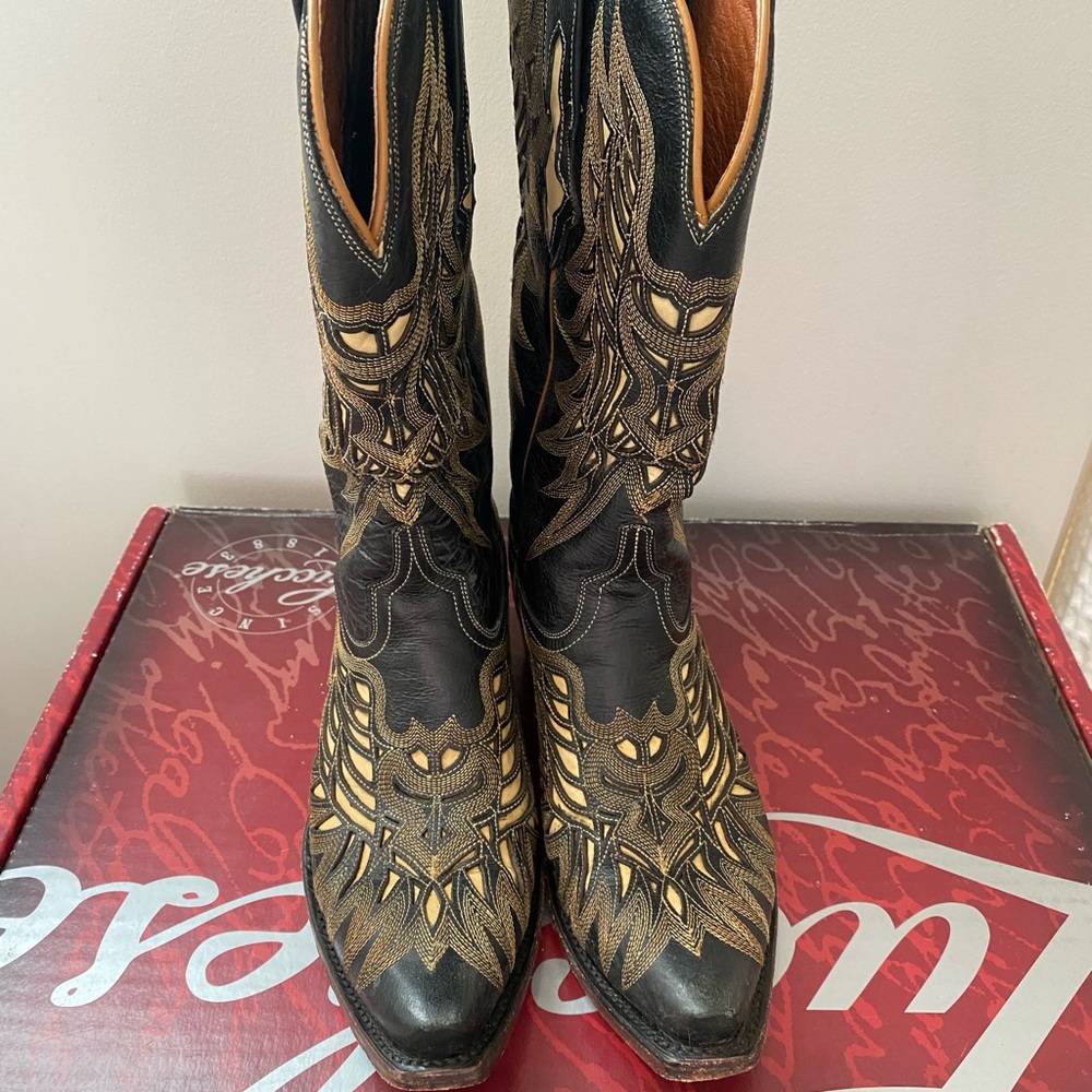 Lucchese Black and Gold Heeled Boots